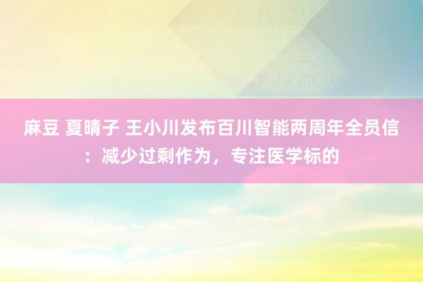 麻豆 夏晴子 王小川发布百川智能两周年全员信：减少过剩作为，专注医学标的